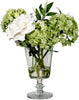 Hydrangea/ Rose Arrangement in Footed Glass