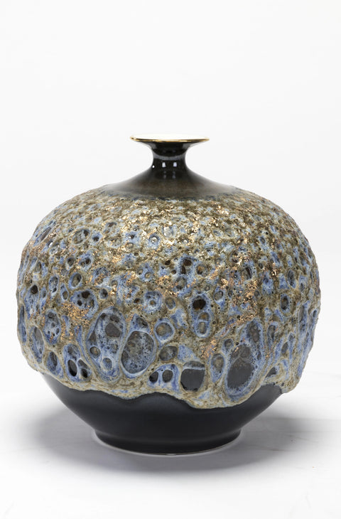 Volcanic Gold Navy Vase